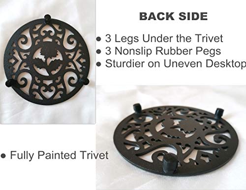 Image of 5.3 Inches Black Round Cast Iron Trivet Metal Teapot Base with Legs and Lid Holder for Japanese Kettle Tetsubin Kung Fu Hot Tea Pot