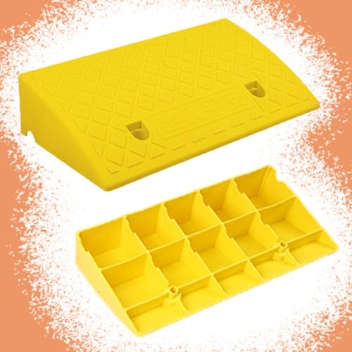 Heavy Duty Yellow Curb Ramp for Wheelchairs, Scooters & Bikes - Non-Slip Threshold Access 3cm-22cm Rise, Durable 49x27x7cm Size, Ideal for Trolleys and Motorcycles