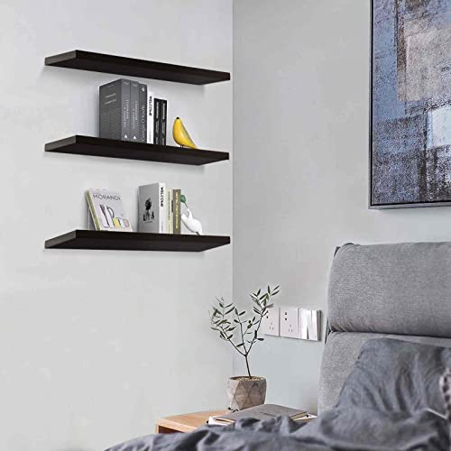 Saumonieres Floating Shelves Wall Shelf Solid Wood For Bathroom Bedroom Kitchen Wall Decor Set Of 3, Espresso Wall Shelves #TOP3