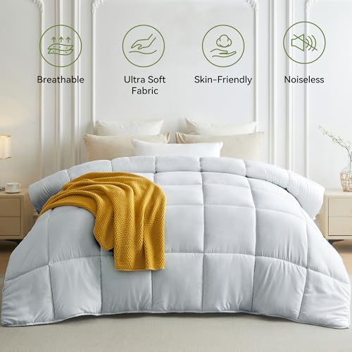 Image of L LOVSOUL Down Alternative Twin Comforter Duvet Insert,All Season Duvet Insert with Corner Tabs,Light Grey Comforter Twin 68x90Inches