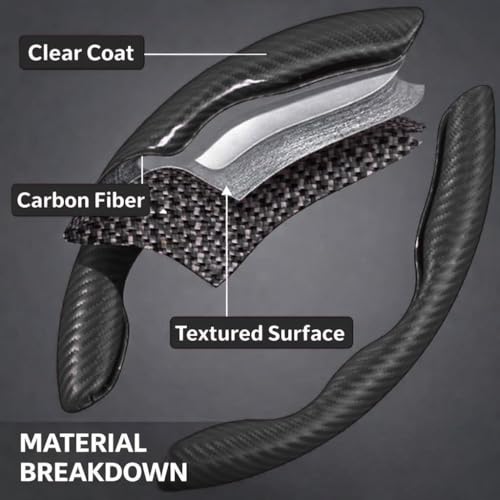 Image of Carbon Fiber Steering Wheel Grip Cover | Anti-Slip Textured Handle | Heat Resistant & Sweatproof Car Steering Grip Pads (Black)