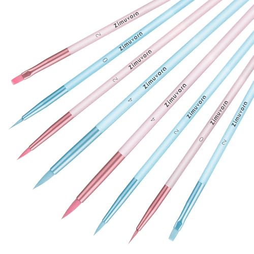 Zimuvora 8pcs Fine Detail Paint Brush Set Small Miniature Fine Tip Detail Brushes Kit for Acrylic Oil Watercolor Miniatures Models Paint by Numbers Rock Painting (Pink and Blue)