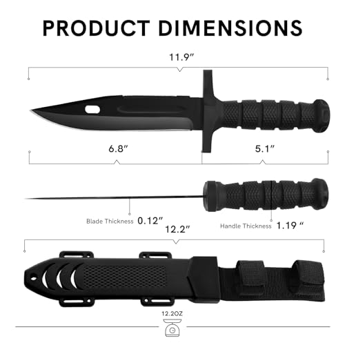 Image of Dispatch Fixed Blade Hunting Knife with Sheath, 12-inch Survival Knives for Men Tactical Bowie Knife with Non-Slip Handle for Bushcraft, Outdoor Camping