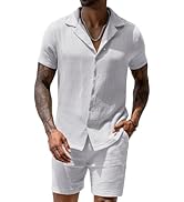 URRU Mens 2 Piece Outfits Summer Fashion Short Sleeve Shirt and Shorts Set Beach Tropical Vacatio...