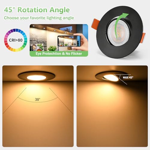 Spot LED encastrable 230V dimmable noir extra plat plafonnier orientable