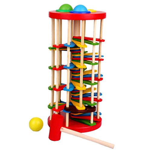 F Fityle Knock The Ball Falls Ladder Toys Wooden Fancy Table Rolling Ball Ladder Toys - Thumbnail 2