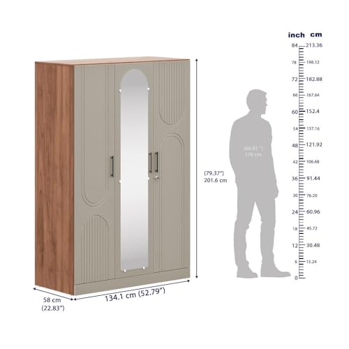 Image of Wakefit Wardrobe for Bedroom | 3 Yr Warranty | Cupboard for Bedroom, Almirah, Wooden Wardrobe, Comes with LED light, Storage Drawer, Mirror & Hanger, Density:680-750kg /m, Free Installation(Tyrian-CB)