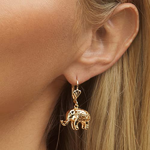 Barzel 18K Gold Plated Filigree Elephant Earrings and Necklace Jewelry Set3