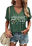 Nigbriz Women's Womens Christmas Lights Graphic V-Neck T-Shirt，Green-3，M