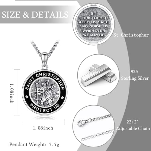 Odinstone Patron Saint Necklace Medals Amulet 925 Sterling Silver St Michael/Christopher Necklace for Mens Womens Protect Us Catholic Religious Jewelry2