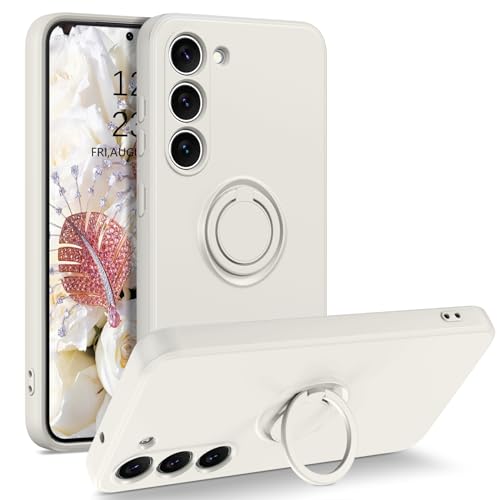 DUEDUE Case Compatible with Samsung Galaxy S23, Liquid Silicone Soft Slim Cover with Ring Stand, Shockproof Protective Case for Samsung S23 6.1 Inch 5G 2023, White by DUEDUE - Used condition - CA$8.82