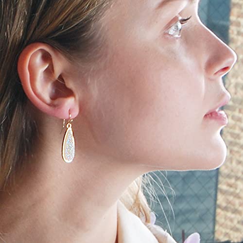 Humble Chic Simulated Druzy Drop Dangles - Sparkly Long Teardrop Dangly Earrings For Women, Gold - White Created Opal, Simulated Clear Rock Quartz, Opalite, Opalescent, Bohemian #TOP7