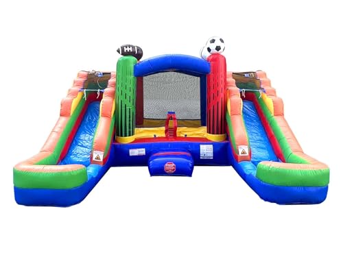 Crossover Sports Double Water Slide Bounce House Combo, 16.5 x 15 x 11 Foot, PVC Vinyl Inflatable Bouncy House for Kids, Wet or Dry Slides, with Stakes and Storage Bag, Blower not Included