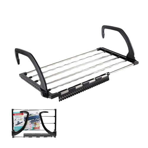 Weida | Tendedero para balcón, radiador Plegable | Material Resistente en Acero Inoxidable | Tendedero Multifuncional | con Pinzas extraíbles para Calcetines y Ropa (50cm-32cm)
