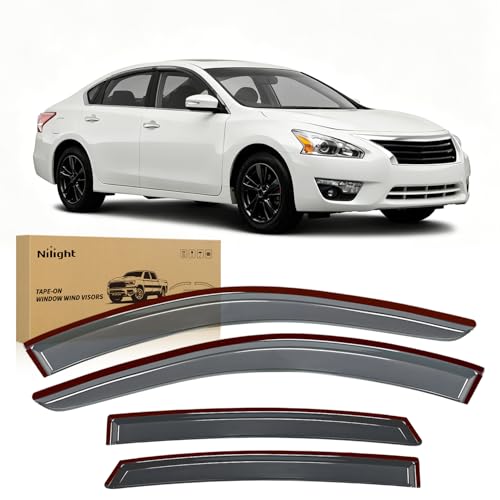 Image of Nilight Tape-On Window Visors for Altima Sedan 2013-2018, 4-Door, 4PCS | Dark Smoke Rain Guards for Upper Window Frame, Vent Deflectors for Fresh Air, Rain and Wind Protection