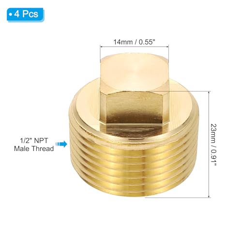 PATIKIL 3/4" NPT Male Brass Square Plug Fittings, 4Pcs Brass Cored Plug with Square Head Pipe Fittings Tubing End Sealing Cap for Boat, Drain Plug, Gas, Fuel Line by PATIKIL - Image 2