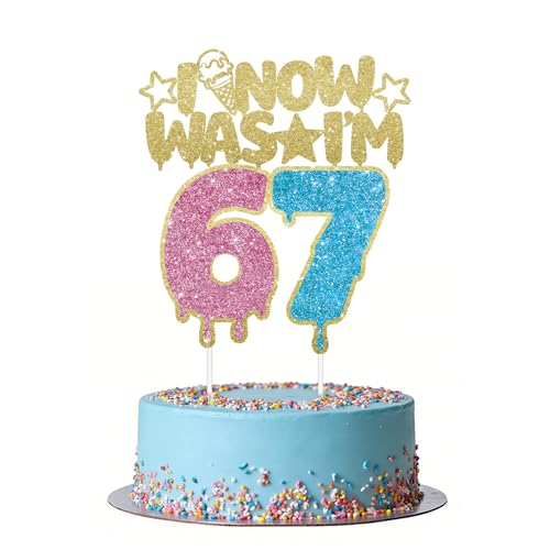 Colorato I WAS 6 NOW IM 7 Cake Topper 6 7 Birthday Decorations Cake Decor for Boy Girl 7 Years Old Pink+Blue