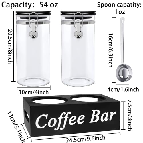 WYTAOHZL 2PCS Glass Coffee Containers with Shelf 54 oz Coffee Station Organizer Glass Bean Storage with Spoon Canister Set Jars with Airtight Locking Clamp for Bean Sugar Nuts by WYTAOHZL - Image 2