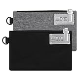 AMIR 2Pcs Lockable Money Bag, 5x8 Inches,Security Nylon Locking Coin Purse Bank Bags with Zipper for School Supplies, Travel, Cash, Jewelry, Passports, Medicine, Credit Cards (Black & Grey)