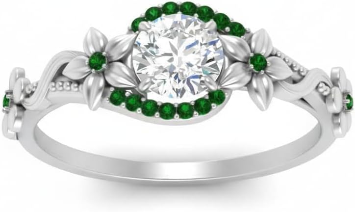 Choose Your Gemstone Round Floral Halo Diamond CZ Ring Sterling Silver Round Shape Halo Engagement Rings Everyday Jewelry Wedding Jewelry Handmade Gifts for Wife US Size 4 to 12