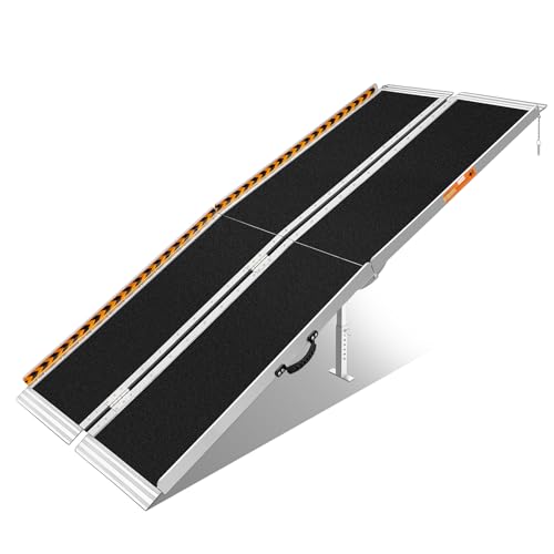 FACHNUO 8 Feet Portable Wheelchair Ramp, Non-Skid Aluminum Handicap Ramps with Handle, Folding Threshold Wheel Chair Ramp for Home Steps, Stairs, Entry, Threshold, Doorways, Scooter, 800LBS Capacity