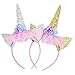 Unicorn Headband, 2 Pack Gold and Silver Glitter Ears with Flowers Unicorn Headbands for Party Decoration Cosplay Costume