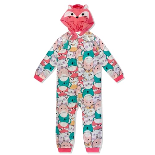 Squishmallows Girls Onesie Pajamas - Long Sleeve Zip Up Hooded Blanket Sleep - One Piece Costume - Official License