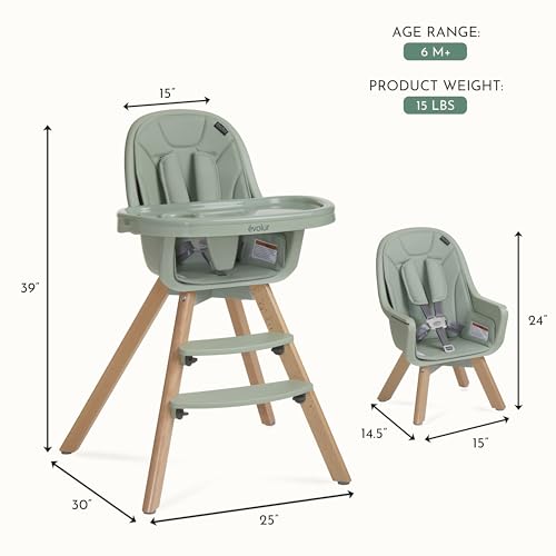 Evolur Zoodle 2 in 1 Convertible Baby High Chair in Sage Green - Thumbnail 3