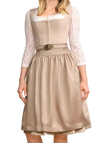 Krüger Dirndl Evi 60cm Länge Ton-in-Ton | Elegantes Cord-Dirndl Reißverschluss | Dirndlschürze mit Schließe | Damen (DE/NL/SE/PL Numerisch 42 Regular Regular beige)