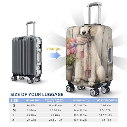 Poodle Wearing Scarf Tulips Vintage Elastic Travel Luggage Covers Dustproof Scratch-Resistant Suitcase Protector Fit 22-24 Inch4