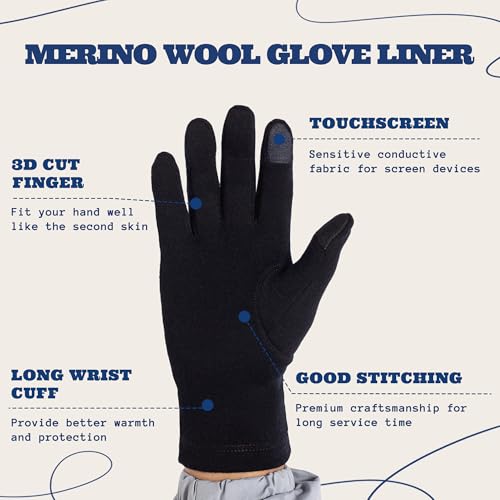 Image of ACUSHLA 100% Merino Wool Glove Liner Touchscreen Winter Light Ski Men Women | Soft;Lightweight as second skin;Breathable;Odor control;Keep fresh and warm;Machine washable;Quick dry;Stretchy;3 Season use