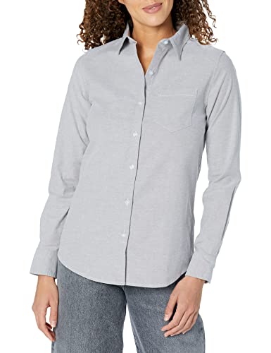 Amazon Essentials Damen Langärmeliges Oxford-Hemd aus Stretch mit Knopfleiste (in Übergröße erhältlich), Grau, M