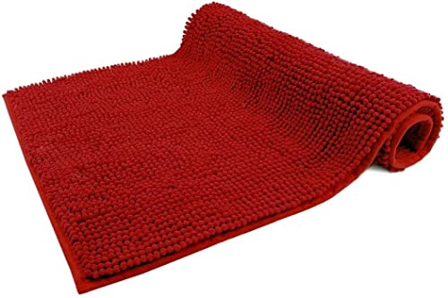CATTANI TESSUTI Tappeto Bagno 60x120 cm - 70x140 cm Antiscivolo Morbido Assorbente Tappetino Antiscivolo Antimuffa Ciniglia Moderno Tappeto Lavabile In Lavatrice (60x120 cm, rosso)