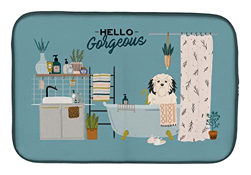 Caroline's Treasures CK7441DDM Lowchen in Bathtub Dish Drying Mat Absorbent Dish Drying Mat Pad for Kitchen Counter Dish Drainer Mat for Countertop, 14 x 21", Multicolor