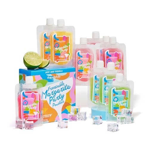 Thoughtfully Cocktails, Margarita Cocktail Party Pouches, Includes 10 Pouches of Margarita Powder Mixes in Four Flavors and Plastic Funnels, Set of 10