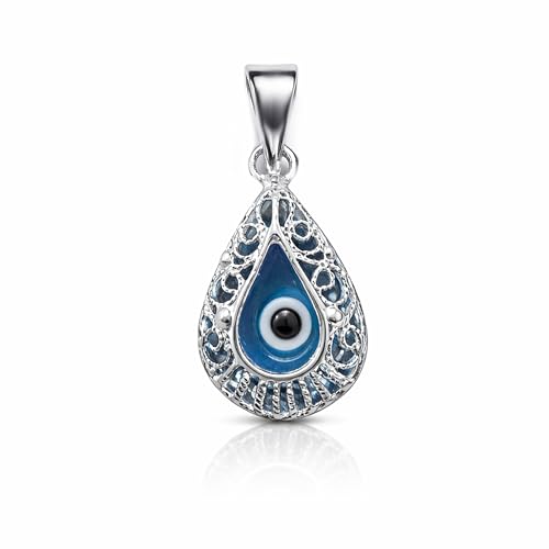 Pendentif œil turc en filigrane d'argent 925 et cristal avec sa pochette