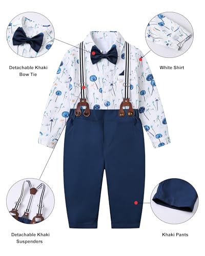 Image of SANGTREE Baby Suits for Boys Gentleman Wedding Outfits Long Sleeve Dress Shirt Suspender Pants Bowtie Boy Clothes Set, 1-6T