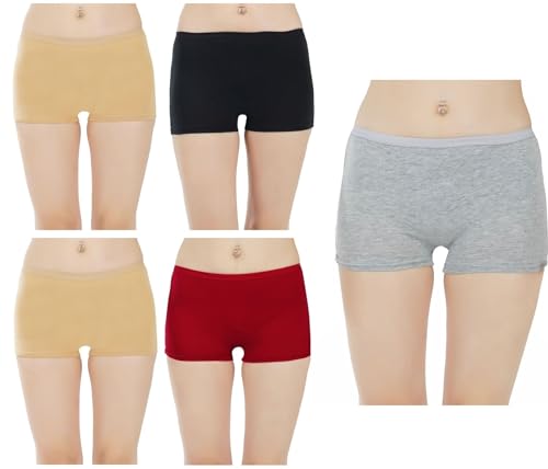 Image of AQUAZZURA Pure Cotton Seamless Plain Solid Boyshort Panties for Women Underwear Briefs Low-Waist Boyshorts Stylish Undergarments | Multicolor Boy Shorts for Girls, Pack of 5