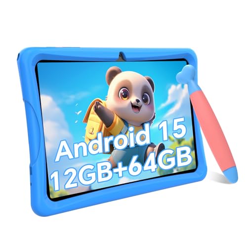 TABWEE Kinder Tablet 10 Zoll, Android 15 mit 12GB RAM + 64GB ROM + 2TB Erweiterbar, 5G WiFi, Widevine L1, 5000mAh, Quad Core, Elterliche Kontrolle, GMS Certified Kids Tablet mit Eva Case