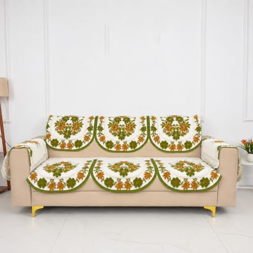 Image of Homerz Premium 'Surya Series' Sofa Cover | Stylish Sofa Protector | Net Fabric | Anti-Stain & Washable Slip Cover Exact Size Antislip (Daisy Green, 3 Seater, Seat Cover with Backrest)
