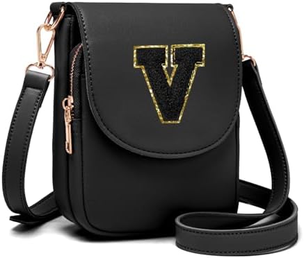 Viverte Crossbody Purse for Teen Girls Small Initial Cell Phone Toddler Purse Leather Triple Compartment Crossbody Bags