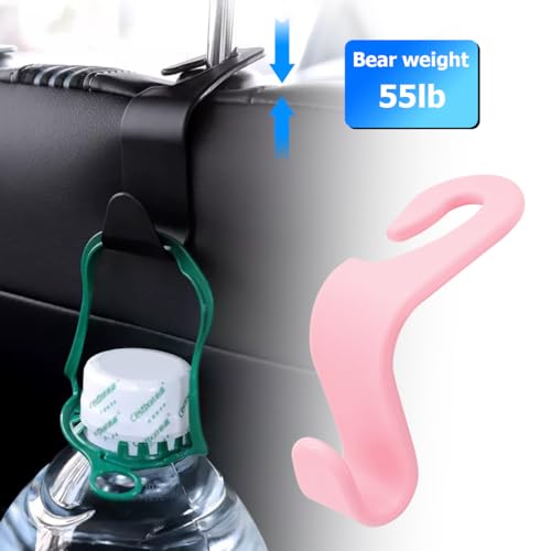 Image of 4PCS Car Back Seat Headrest Hooks, Rear Car Seat Storage Headrest Hanger Holder Hooks Organizer, Universal Auto Interior Accessories for Bag Purse Handbag Cloth Coats Grocery (Light Pink)
