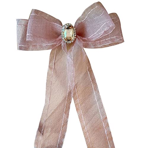 Broche bowknot rose en tissu cristal pour col vêtement mode femme tendance