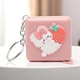 Generic 1Pcs Tape Measures Square Push-Button Tape Measure Strawberry Bunny Design +/-5% Accuracy ABS Plastic Pink 4.7×4.7×1.7cm