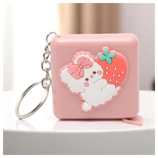 Generic 1Pcs Tape Measures Square Push-Button Tape Measure Strawberry Bunny Design +/-5% Accuracy ABS Plastic Pink 4.7x4.7x1.7cm