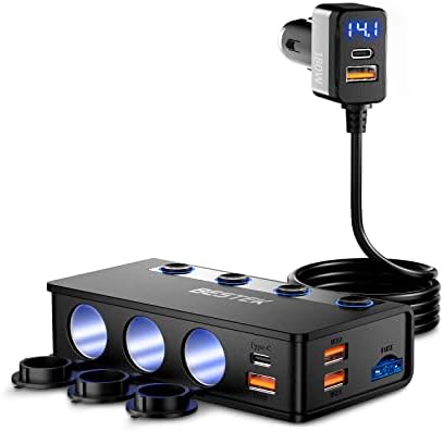 9 IN1 BESTEK 180W Zigarettenanzünder Verteiler, Auto KFZ Adegerät mit 65W PD & 4 Port QC3.0 kfz Ladegerät USB C Zigarettenanzünder Adapter USB mit LED Licht für iPhone Dash Cam iPa