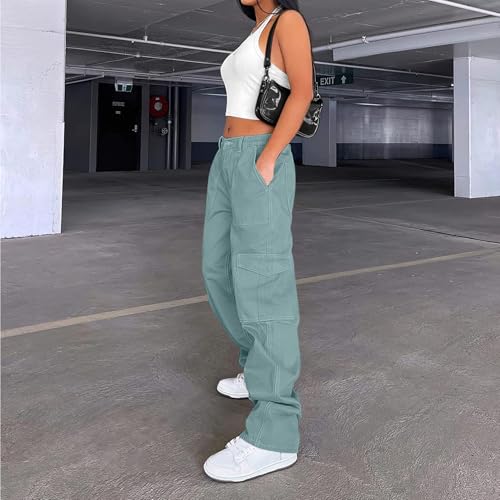 Image of Lepunuo Cargo Pants for Women High Waisted Casual Pants Baggy Stretchy Wide Leg Y2K Streetwear with 6 Pockets
