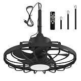 MELLCOM 20' Outdoor Ceiling Fan with Light，IP65 Waterproof Plug in Ceiling Fan with Remote and 3 Downrods, Gazebo Caged Hanging Fan with 3 Color LED Light for Porch, Pergola, Canopy, Black