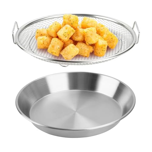 Oil Filter Tray, Stainless Steel Kitchen Oil Filter Tray with Mesh Filter Basket Colanders with Handle Air Fryer Accessories for Frying Cooking (7.87 in)