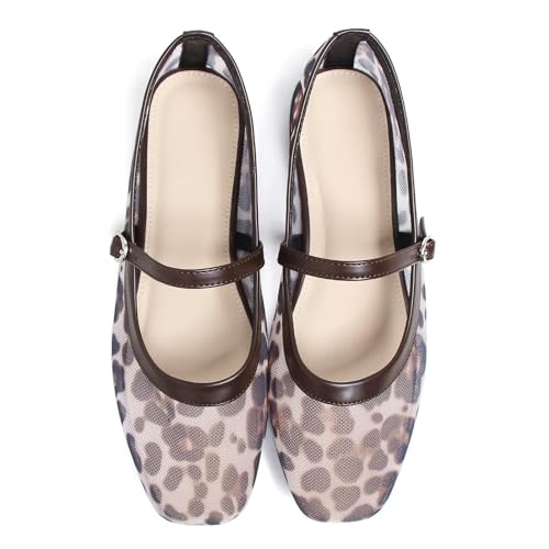 Image of TN TANGNEST Leather Flats for Women Retro Mary Jane Flats | Comfortable Square Toe Slip On Flats with Buckle Strap, Soft Work Flats Office Shoes